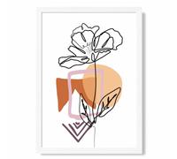 ARTZE Rose Floral Line Art with Boho Purple & Orange Shapes Framed Print SIZE: A4 with White Frame | Size: A3 ARTZE Purple A3