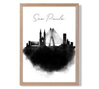 ARTZE Sao Paulo Watercolour Skyline City Framed Print SIZE: A3 with Oak Frame in Black | Size: A4 ARTZE Black A4