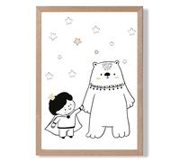 ARTZE Scandi Prince Little Boy with Bear Framed Print SIZE: A3 with Oak Frame in Black | Size: A4 ARTZE Black A4