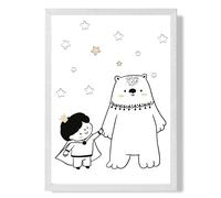 ARTZE Scandi Prince Little Boy with Bear Framed Print SIZE: A4 with White Frame in Black ARTZE Black A4