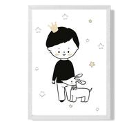 ARTZE Scandi Prince Little Boy with Dog Framed Print SIZE: A2 with White Frame in Black | Size: A4 ARTZE Black A4