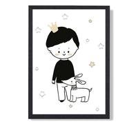 ARTZE Scandi Prince Little Boy with Dog Framed Print SIZE: A3 with Black Frame ARTZE Black A3