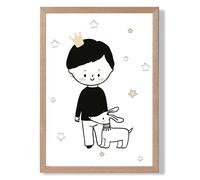 ARTZE Scandi Prince Little Boy with Dog Framed Print SIZE: A4 with Oak Frame in Black | Size: A3 ARTZE Black A3