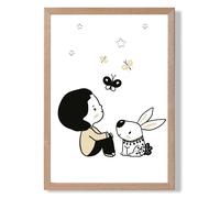 ARTZE Scandi Prince Little Boy with Rabbit Framed Print SIZE: A3 with Oak Frame in Black | Size: A2 ARTZE Black A2