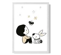 ARTZE Scandi Prince Little Boy with Rabbit Framed Print SIZE: A4 with White Frame in Black ARTZE Black A4