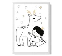 ARTZE Scandi Prince Little Boy with Reindeer Framed Print SIZE: A3 with White Frame in Black | Size: A4 ARTZE Black A4