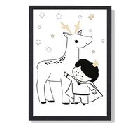 ARTZE Scandi Prince Little Boy with Reindeer Framed Print SIZE: A4 with Black Frame | Size: A3 ARTZE Black A3