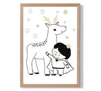 ARTZE Scandi Prince Little Boy with Reindeer Framed Print SIZE: A4 with Oak Frame in Black | Size: A2 ARTZE Black A2