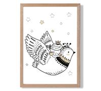 ARTZE Scandi Princess Little & Flying Bird Framed Print SIZE: A2 with Oak Frame in Black ARTZE Black A2