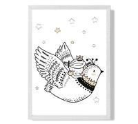 ARTZE Scandi Princess Little & Flying Bird Framed Print SIZE: A4 with White Frame in Black | Size: A2 ARTZE Black A2