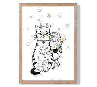 ARTZE Scandi Princess Little Hugging Cat Framed Print SIZE: A4 with Oak Frame in Black | Size: A3 ARTZE Black A3
