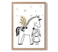 ARTZE Scandi Princess Little & Pegasus Framed Print SIZE: A2 with Oak Frame in Black | Size: A4 ARTZE Black A4