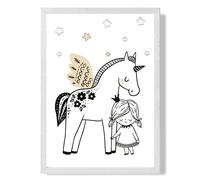 ARTZE Scandi Princess Little & Pegasus Framed Print SIZE: A3 with White Frame in Black ARTZE Black A3