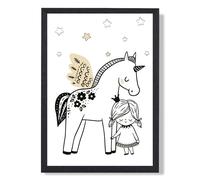 ARTZE Scandi Princess Little & Pegasus Framed Print SIZE: A4 with Black Frame | Size: A3 ARTZE Black A3