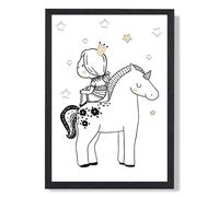 ARTZE Scandi Princess Little Sitting on Unicorn Framed Print SIZE: A2 with Black Frame ARTZE Black A2