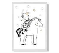 ARTZE Scandi Princess Little Sitting on Unicorn Framed Print SIZE: A3 with White Frame in Black | Size: A4 ARTZE Black A4