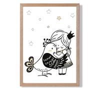 ARTZE Scandi Princess Lttle Hugging Bird Framed Print SIZE: A3 with Oak Frame in Black | Size: A4 ARTZE Black A4