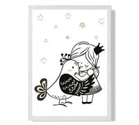 ARTZE Scandi Princess Lttle Hugging Bird Framed Print SIZE: A3 with White Frame in Black ARTZE Black A3
