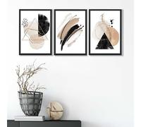 ARTZE Set of 3 Abstract Black and Beige Wall Art Prints Only Size: (A4-21 x 29.7 cm)