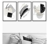 ARTZE Set of 3 Abstract Black and Grey Wall Art Prints Only Size: (A2-42 x 59.4 cm)