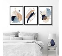 ARTZE Set of 3 Abstract Blue and Beige Wall Art Prints Only Size: (A2-42 x 59.4 cm)