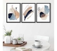 ARTZE Set of 3 Abstract Blue and Beige Wall Art Prints Only Size: (A3-29.7 x 42 cm)