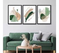 ARTZE Set of 3 Abstract Green and Beige Wall Art Prints Only Size: (A2-42 x 59.4 cm)