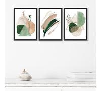 ARTZE Set of 3 Abstract Green and Beige Wall Art Prints Only Size: (A4-21 x 29.7 cm)