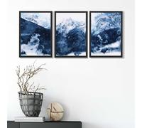 ARTZE Set of 3 Abstract Navy Blue Swiss Mountains Wall Art Prints Only Size: (A4-21 x 29.7 cm)