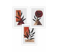 ARTZE Set of 3 Abstract Textured Geometric Art in Red Orange & Gold Art Posters | Size: W59 cm x H84 cm ARTZE Red W59 cm x H84 cm