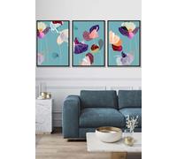 ARTZE Set of 3 Black Framed Graphical Colourful Spring Flowers Triptych Wall Art | Size: W45 cm x H62 cm x D20mm ARTZE Multicolor W45 cm x H62 cm x D20mm