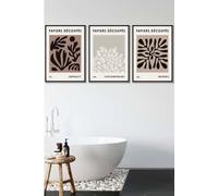ARTZE Set of 3 Black Framed Matisse Style Floral Cut Out Brown & Black Wall Art in Chocolate | Size: W33 cm x H45 cm x D20mm ARTZE Chocolate W33 cm x H45 cm x D20mm