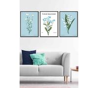 ARTZE Set of 3 Black Framed Vintage Graphical Blue Spring Wild Flower Market Wall Art in Bright Blue | Size: W53 cm x H73 cm x D20mm ARTZE Bright Blue W53 cm x H73 cm x D20mm