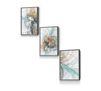 ARTZE Set of 3 Dark Grey Framed Abstract Aqua Grey Mixed Media Fractal Wall Art | Size: W53 cm x H73 cm x D20mm ARTZE Aqua W53 cm x H73 cm x D20mm
