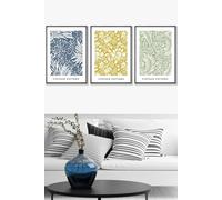 ARTZE Set of 3 Dark Grey Framed Blue Yellow Green William Morris Vintage Floral Wall Art | Size: W45 cm x H62 cm x D20mm ARTZE Yellow W45 cm x H62 cm x D20mm