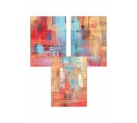 ARTZE Set of 3 Geometric Abstract Strokes In Red Blue Yellow Art Posters | Size: W30 cm x H42 cm ARTZE Red W30 cm x H42 cm