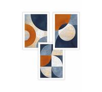 ARTZE Set of 3 Geometric Abstract Textured Circles in Navy Blue Orange Gold Art Posters in Burnt Orange | Size: W50 cm x H70 cm ARTZE Burnt Orange W50 cm x H70 cm