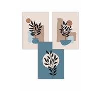 ARTZE Set of 3 Graphical Boho Floral Teal & Beige Botanical Art Posters | Size: W42 cm x H59 cm ARTZE Teal W42 cm x H59 cm