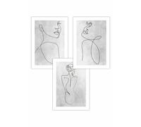 ARTZE Set of 3 Grey Abstract Line Art Female Art Posters in Light Grey | Size: W42 cm x H59 cm ARTZE Light Grey W42 cm x H59 cm