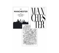 ARTZE Set of 3 MANCHESTER Skyline Street Map City Prints Art Posters in Black | Size: W50 cm x H70 cm ARTZE Black W50 cm x H70 cm