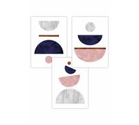ARTZE Set of 3 Navy, Pink & Grey Abstract Mid Century Geometric Art Posters in Navy | Size: W42 cm x H59 cm ARTZE Navy W42 cm x H59 cm