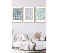 ARTZE Set of 3 Oak Framed Blue Green Grey William Morris Vintage Willow Floral Wall Art in Mid Blue | Size: W53 cm x H73 cm x D20mm ARTZE Mid Blue W53 cm x H73 cm x D20mm
