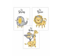 ARTZE Set of 3 Scandi Nursery Elephant Animals Quote Yellow Grey Art Posters in Bright Yellow | Size: W42 cm x H59 cm ARTZE Bright Yellow W42 cm x H59 cm