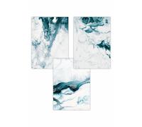 ARTZE Set of 3 Teal Blue Abstract Ocean Waves Art Posters | Size: W42 cm x H59 cm ARTZE Teal W42 cm x H59 cm
