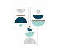 ARTZE Set of 3 Teal, Mint Green & Grey Abstract Mid Century Geometric Art Posters in Teal | Size: W59 cm x H84 cm ARTZE Teal W59 cm x H84 cm