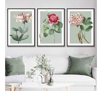 ARTZE Set of 3 Vintage Flowers Sage Green Wall Art Prints Only Size: (A2-42 x 59.4 cm)