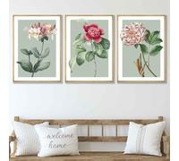 ARTZE Set of 3 Vintage Flowers Sage Green Wall Art Prints Only Size: (A3-29.7 x 42 cm)