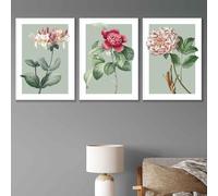 ARTZE Set of 3 Vintage Flowers Sage Green Wall Art Prints Only Size: (A4-21 x 29.7 cm)