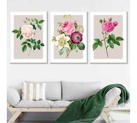 ARTZE Set of 3 Vintage Summer Flowers Roses Wall Art Prints Only Size: (A3-29.7 x 42 cm)