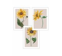 ARTZE Set of 3 Vintage Sunflowers on Beige Art Posters in Bright Yellow | Size: W30 cm x H42 cm ARTZE Bright Yellow W30 cm x H42 cm